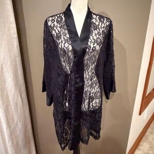Vintage Victoria's Secret Gold Label Romantic Black Lace Robe, One Size